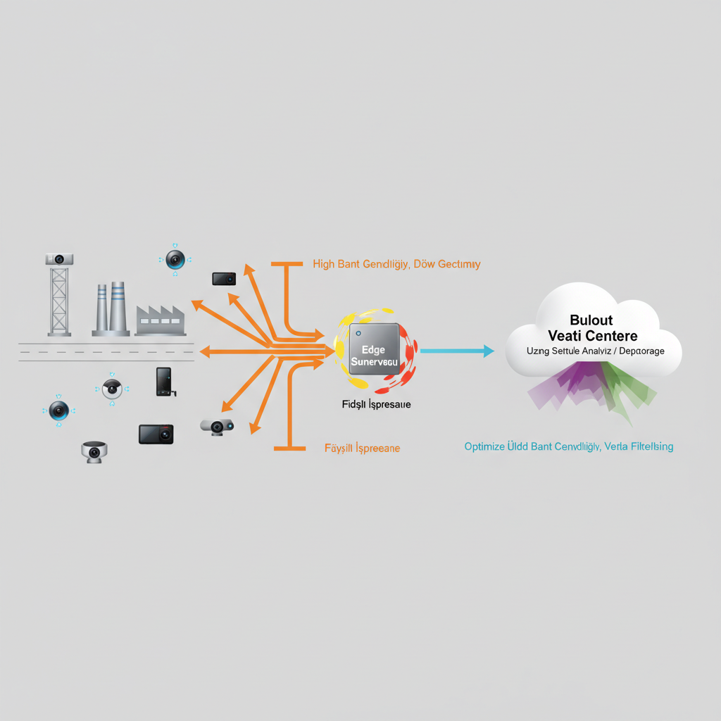 IoT cihazlarından Edge sunucusuna, oradan buluta veri akışı diyagramı.