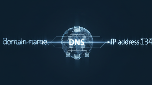 Alan adını IP adresine çeviren soyut DNS ağının dijital temsili.