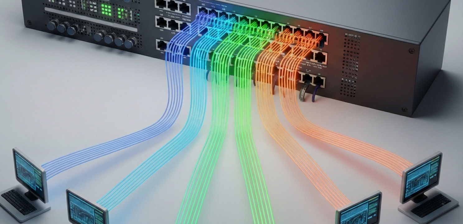 Juniper Switch Kurulumu sürecinde sanal ağlar (VLAN) oluşturularak ağ güvenliği ve performansı artırılır.