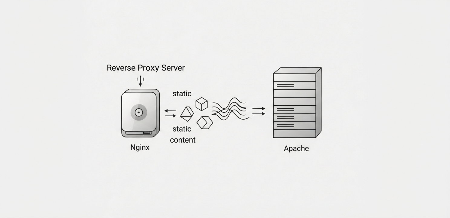 Apache and Nginx work together, with Nginx acting as a reverse proxy.