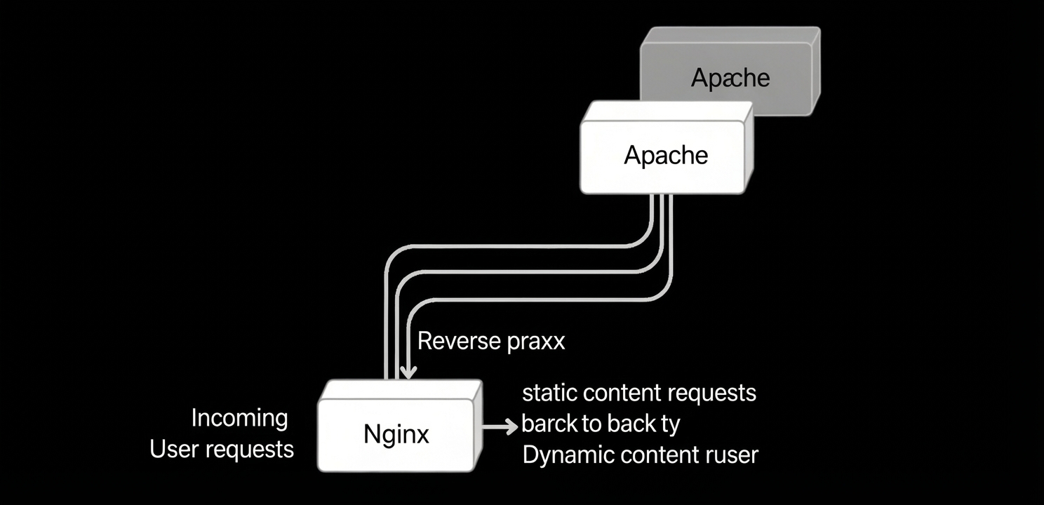 Nginx ve Apache Sunucu Yönlendirme Şeması Apache ve Nginx Ayarları, Nginx'in ters proxy olarak statik ve dinamik içerikleri yönetmesini sağlar.