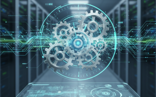 Digital representation of automated server tasks and scheduling through a control panel.