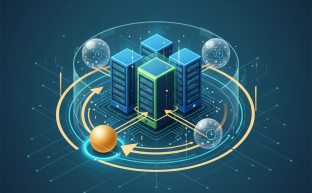 Digital representation of server data backup and recovery processes.