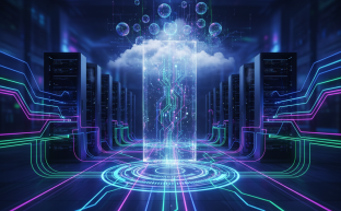 Abstract server environment showing installation process and data flow via command line.