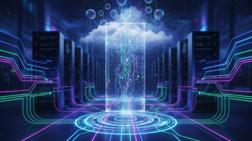 Abstract server environment showing installation process and data flow via command line.