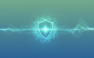 Abstract digital network with a glowing shield, representing secure website data encryption.