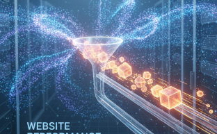 Abstract visual of data compression showing files reducing in size, increasing web delivery speed.