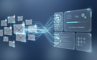 Abstract digital representation of creating and managing professional email accounts in cPanel.