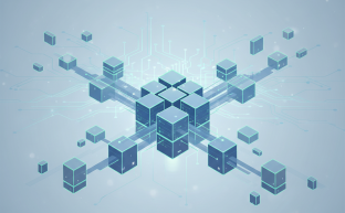 Abstract digital representation of a server's disk space expanding in a virtual environment.
