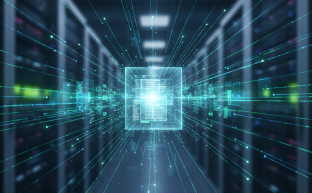 Digital graphic showing server configuration management and the httpd.conf file.