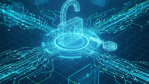 Abstract server environment with a digital lock being opened to regain access.