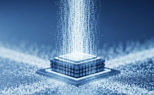 Abstract streams of light representing data flowing into a digital system