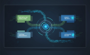 Abstract digital interface representing Plesk Panel managing web applications and data efficiently.