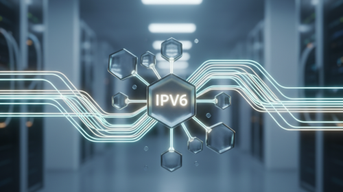 Abstract visualization of robust IPv6 network data flow connectivity