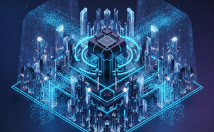 Abstract digital network security shield protecting enterprise data infrastructure