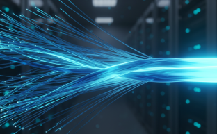 Abstract illustration of multiple network data cables merging into one stream