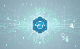 CentOS Linux kurulumunun kararlılık ve güvenliğini vurgulayan soyut dijital arayüz.