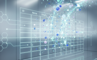 Abstract visualization of data being systematically inserted into a MySQL database table.