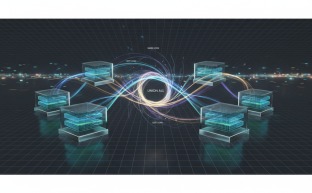Abstract visualization of connecting database tables and data streams for MySQL joins.