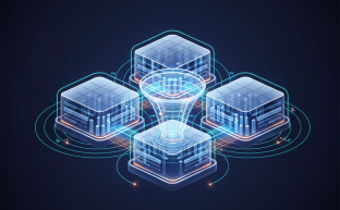 Abstract representation of MySQL database structure with interconnected data elements and operations.