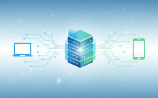 Abstract representation of server management, API connections, and remote access devices.