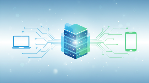 Abstract representation of server management, API connections, and remote access devices.