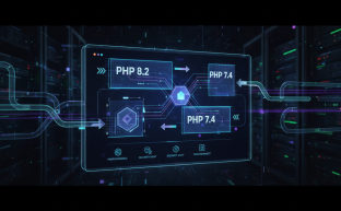 Abstract digital representation of PHP settings and versions management in Plesk Panel.