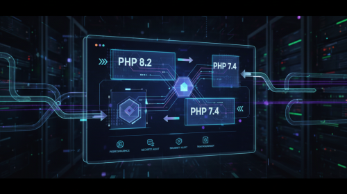 Abstract digital representation of PHP settings and versions management in Plesk Panel.