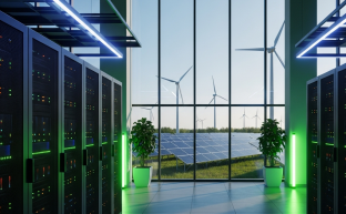 Yenilenebilir enerji ile çalışan modern ve yeşil veri merkezi sunucuları