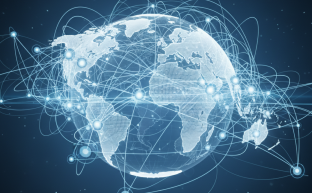 Digital illustration showing interconnected network nodes and data routing paths