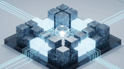 Abstract 3D visualization of a secure web hosting server environment