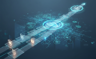 Abstract digital representation of VMware learning pathways and professional certification.