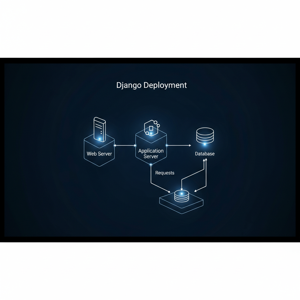 Python Django Projeleri İçin Sunucu Yapılandırması; web sunucusu, uygulama sunucusu ve veritabanı arasındaki ilişkiyi gösterir.