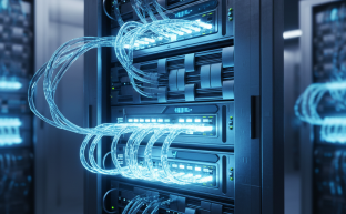 Abstract digital visualization of network switch software updates and security maintenance