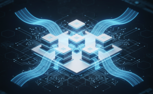 Abstract digital network illustrating balanced data flow across server infrastructure