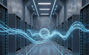 Glowing abstract server racks symbolizing data backup and recovery