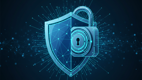 Abstract digital illustration representing website security and protection against cyber threats