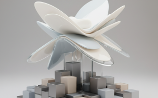 Abstract digital blocks assembling to represent website theme selection and customization