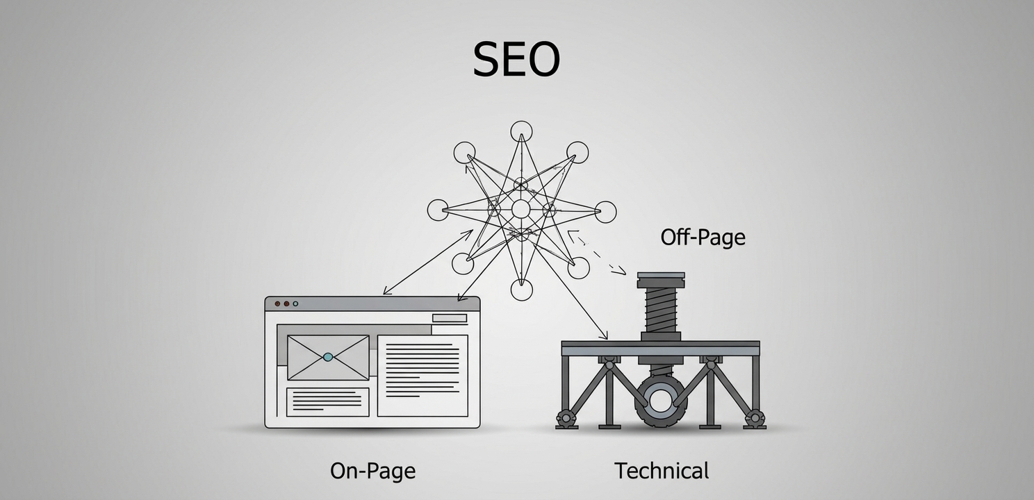 SEO Nedir; on-page, off-page ve teknik SEO bileşenleri birbiriyle uyum içinde çalışır.