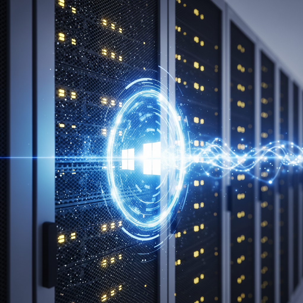 Windows Hosting, modern sunucu ortamlarında Microsoft işletim sistemi entegrasyonunu gösteren dijital bir vizyon.