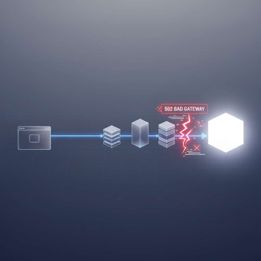 502 Bad Gateway Hatası genellikle ara sunucu ve ana sunucu arasındaki iletişimin koptuğunu gösterir, erişimi engeller.