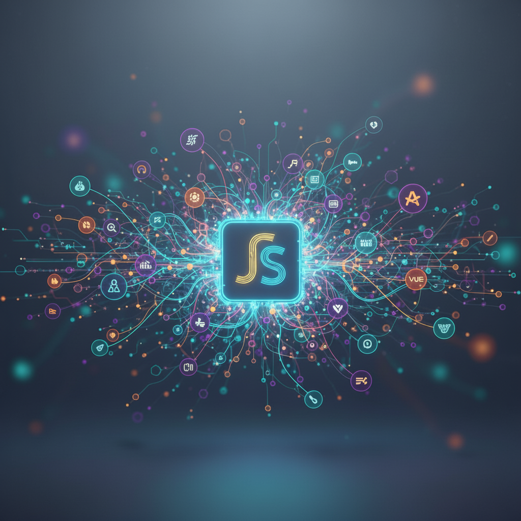 JavaScript Nedir, dilin güçlü ekosistemi, zengin kütüphaneleri ve framework desteğini gösteren dinamik bir ağ