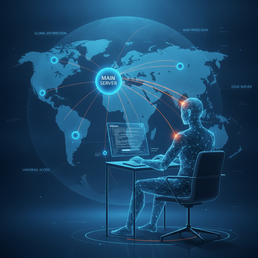 CDN’nin küresel içerik dağıtım mekanizması görseli CDN Nedir? İnternet kullanıcıları için içeriğin coğrafi olarak yakın sunuculardan hızlı dağıtımı